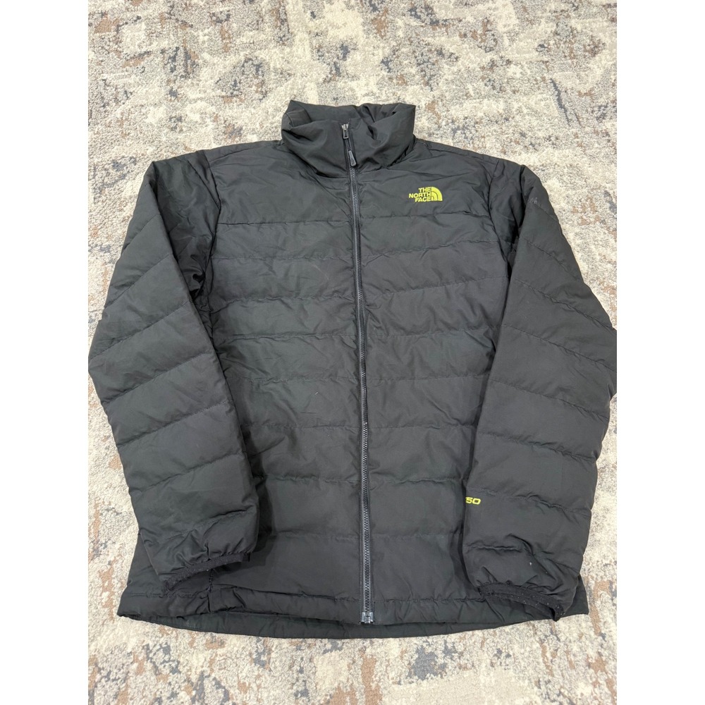 The North Face Mens 550 Down Puffer Jacket Black‎ Lime Green Small Mock Neck Zip